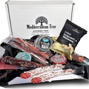 Coffret Cadeau Gourmet Tapas Espagnoles - Lot de Saucisson Ibérique et Chorizo + 3 Patés Ibériques à la Truffe,Vin Doux et Canard + 3 Morceaux de Fuet + Pain Artisan + Table Cadeau de Tapas